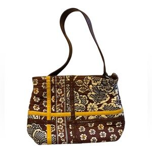 VERA BRADLEY SLATE BLOOMS Shoulder Bag Tote Brown Mustard Yellow Purse Handbag